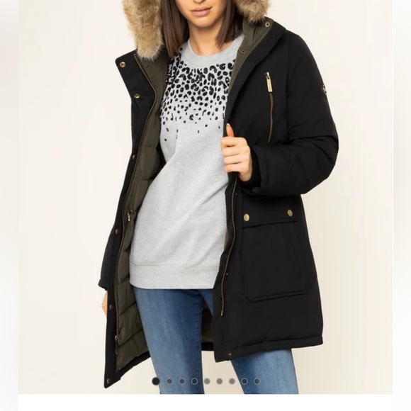 Michael Kors down jacket soft shell with hood longline women’s size small - Picture 1 of 10